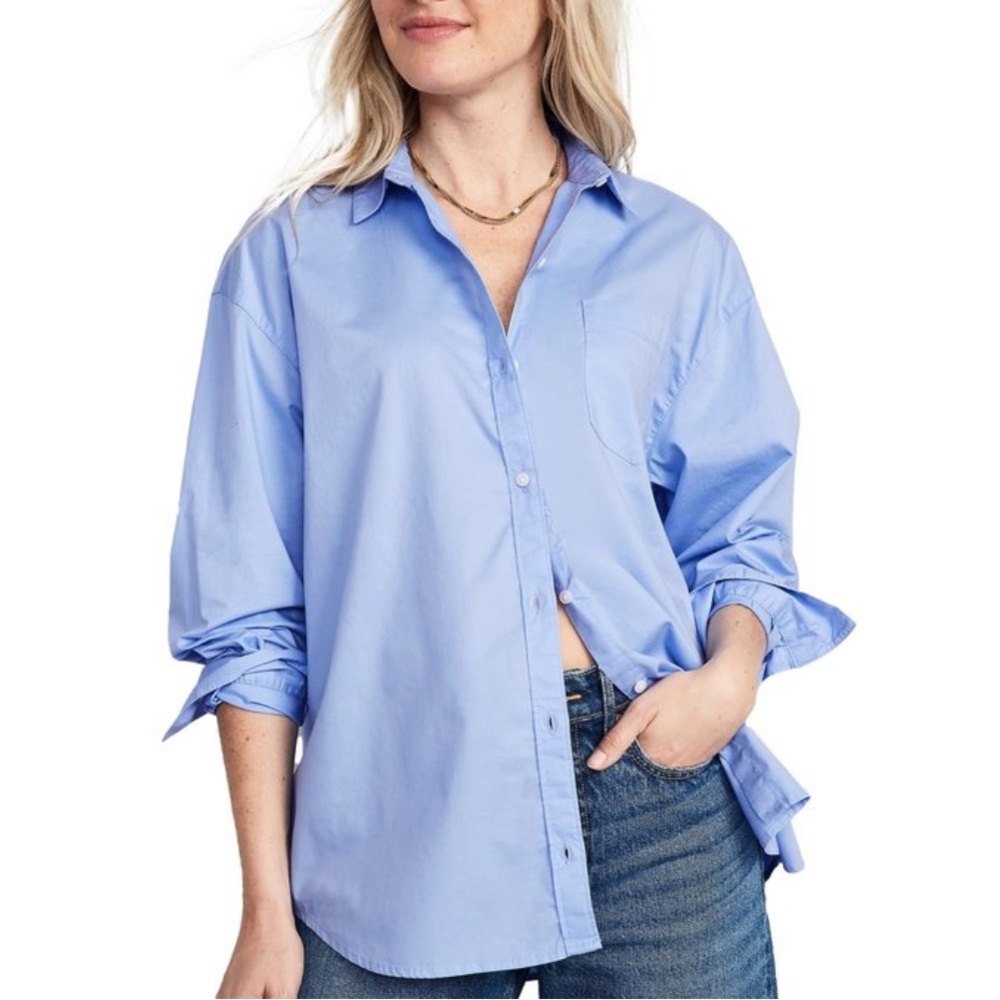 Old Navy Light Blue Women's Poplin Boyfriend Shirt XL 100% Cotton